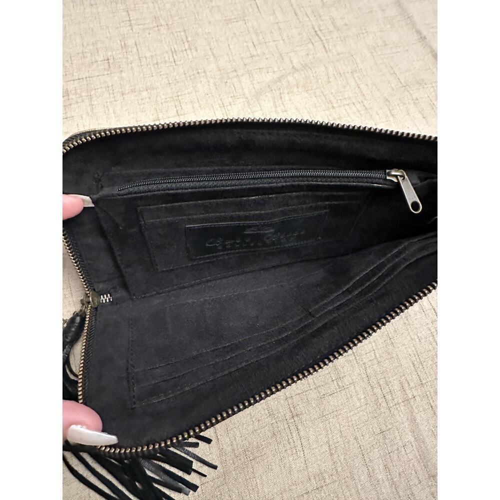 *NWOT BALI BLISS COLLECTIONS Leather Wallet Clutch Lasercut Black Gold Tassle - Picture 7 of 9